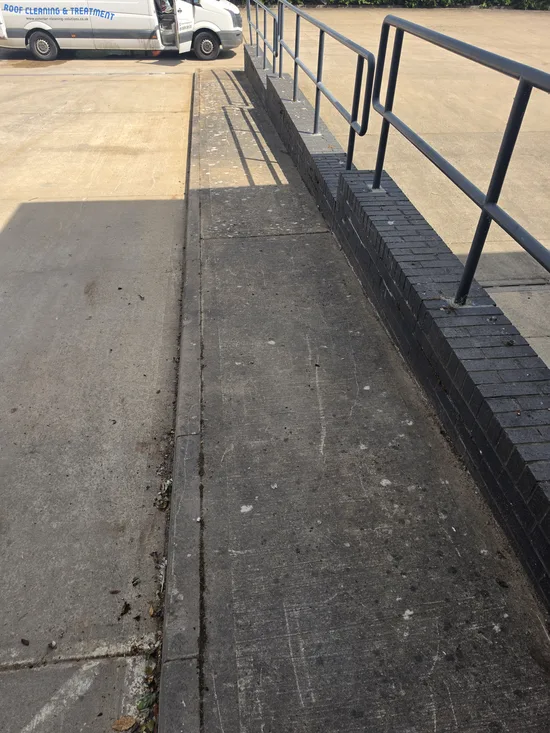 Before_after_composite - commercial car park concrete slabs heavy algae biofilm staining, Rugby.