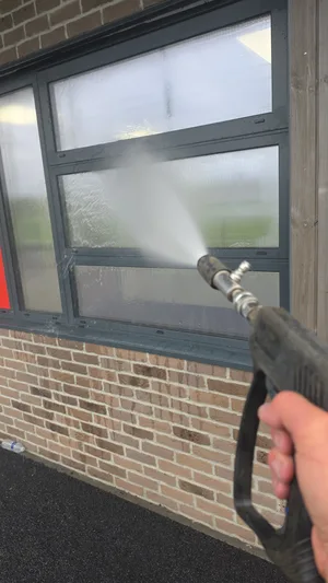 commercial school window frames pressure washed grey aluminium glazing
