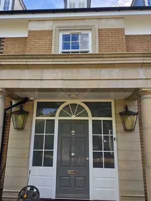 After - residential brick and stone facade front entrance clean, Orlingbury.