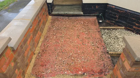 Before - residential patio concrete heavy moss algae biological growth, Northampton.