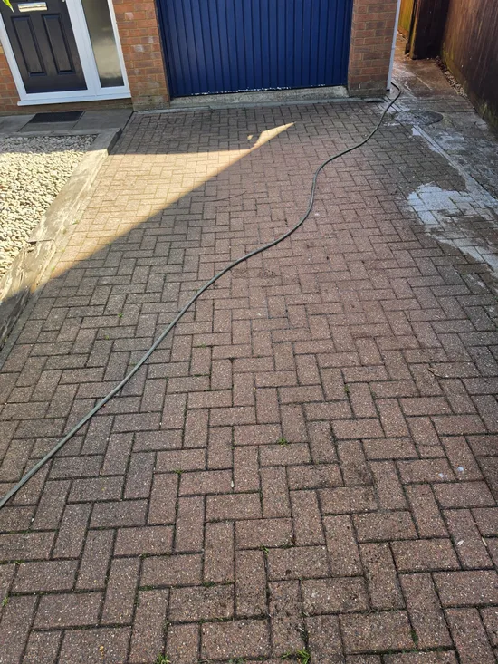 Before - residential block paving driveway moss weed joint growth, Northampton.