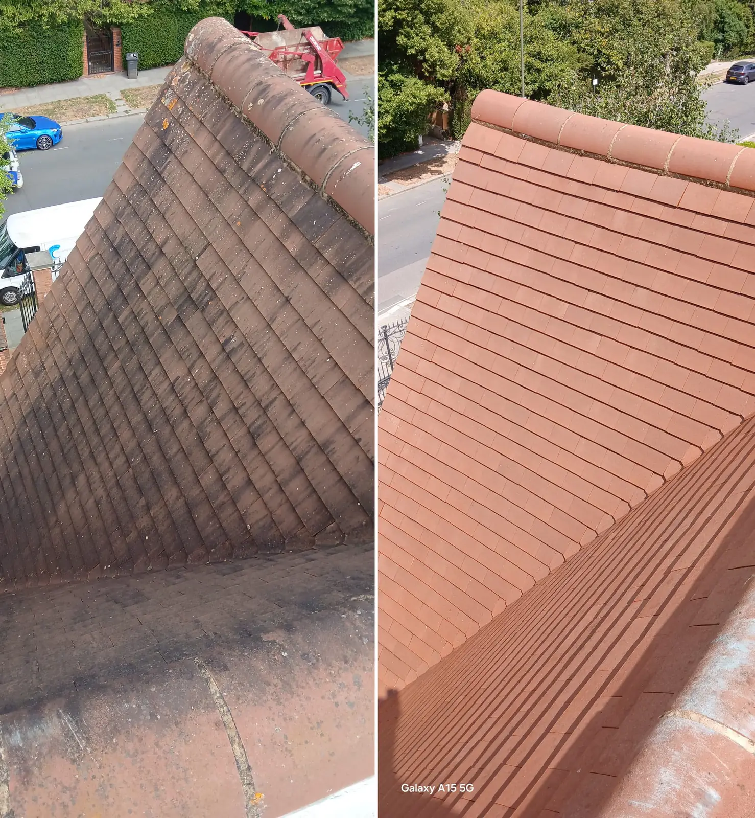 Large country roof cleaned with cherry-picker access by ECS